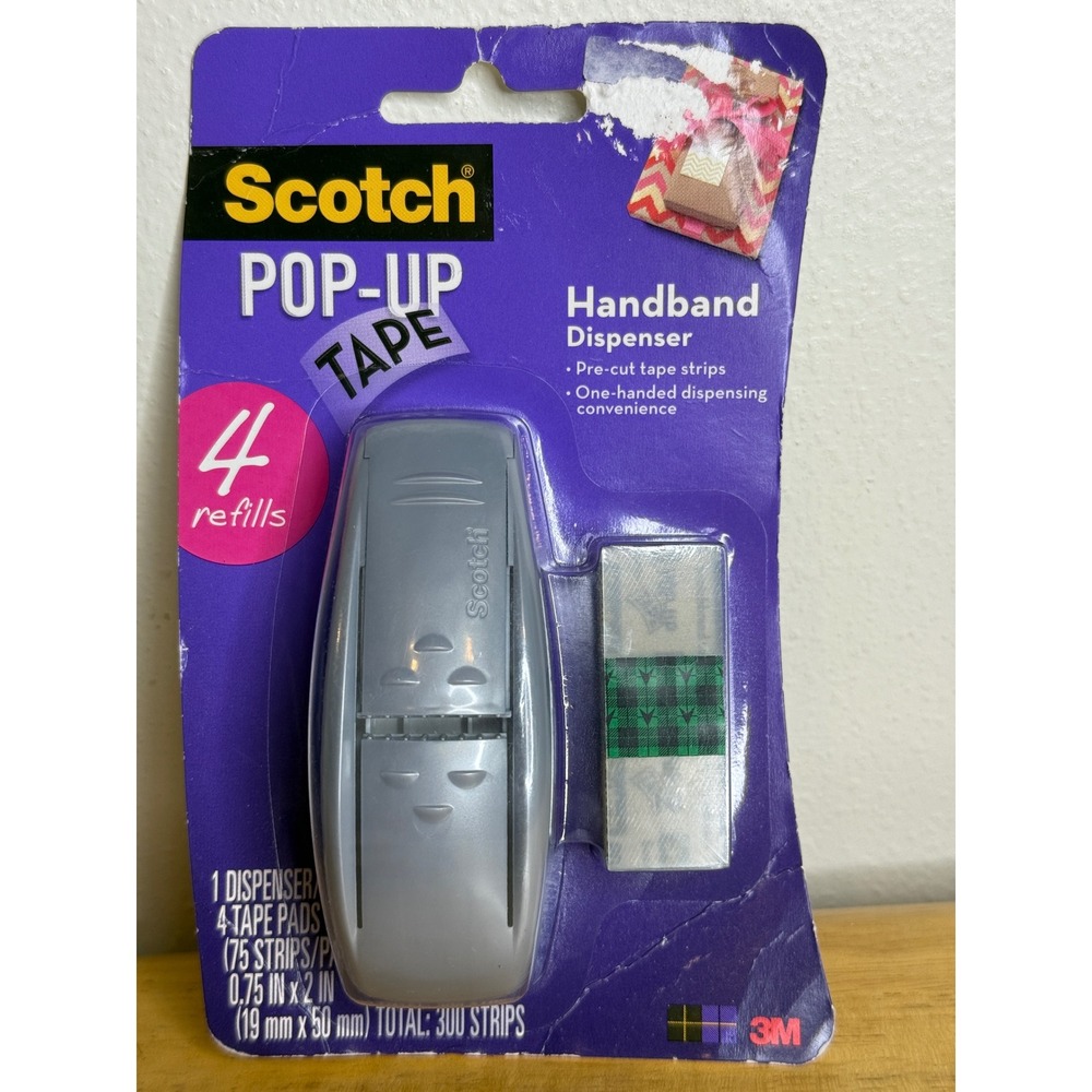 Scotch Pop-Up Tape Handband Dispenser Silver with 4 Refills 300 Strips 96-G-4